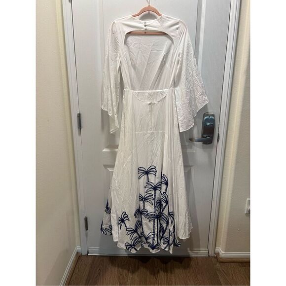 LACE THE LABEL PALM White Kaftan Dress OPEN BACK Embroidery Size S NWT $690 - Picture 3 of 7